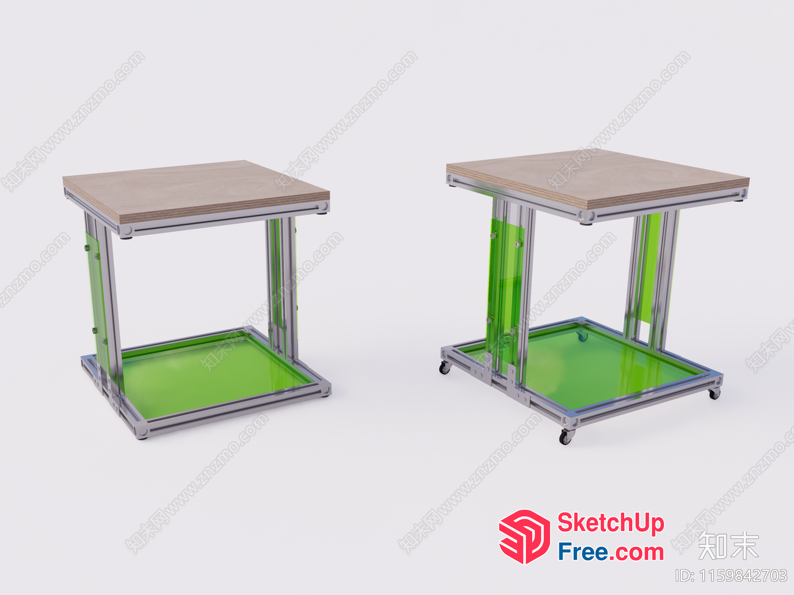 Modern Green Glass And Metal Side Table 3D SketchUp File
