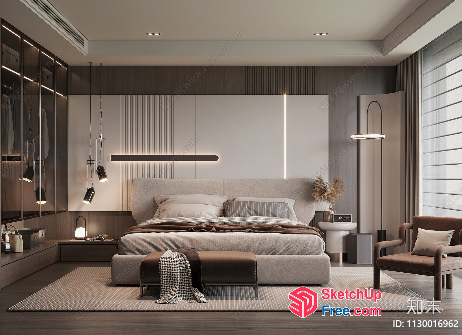 Modern Minimalist Bedroom Design With Neutral Color Scheme 3D SketchUp File