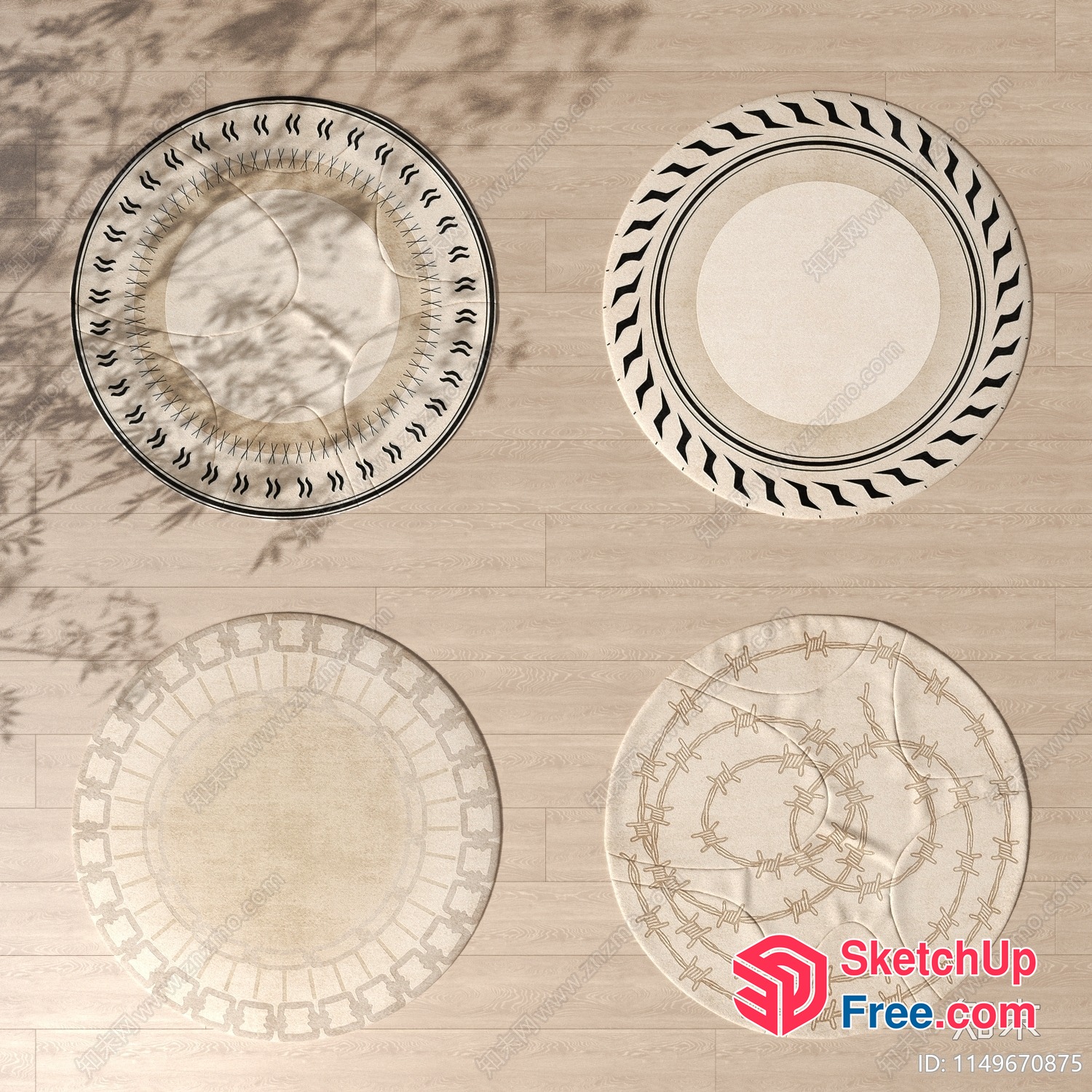Round Decorative Area Rugs With Barbed Wire And Tribal Patterns 3D SketchUp File