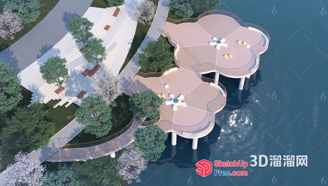 Serene Waterfront Walkway 3D SketchUp File