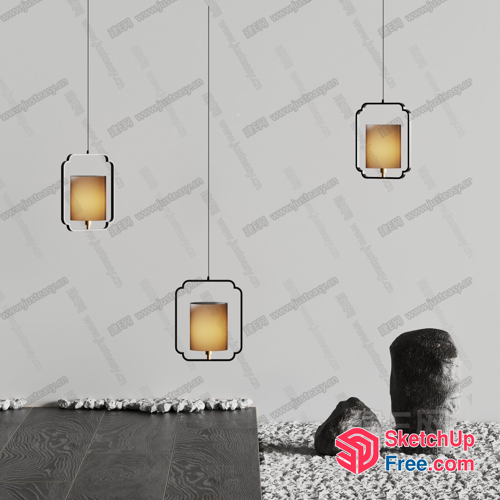 Japanese Style Minimalist Hanging Lanterns 3D SketchUp File