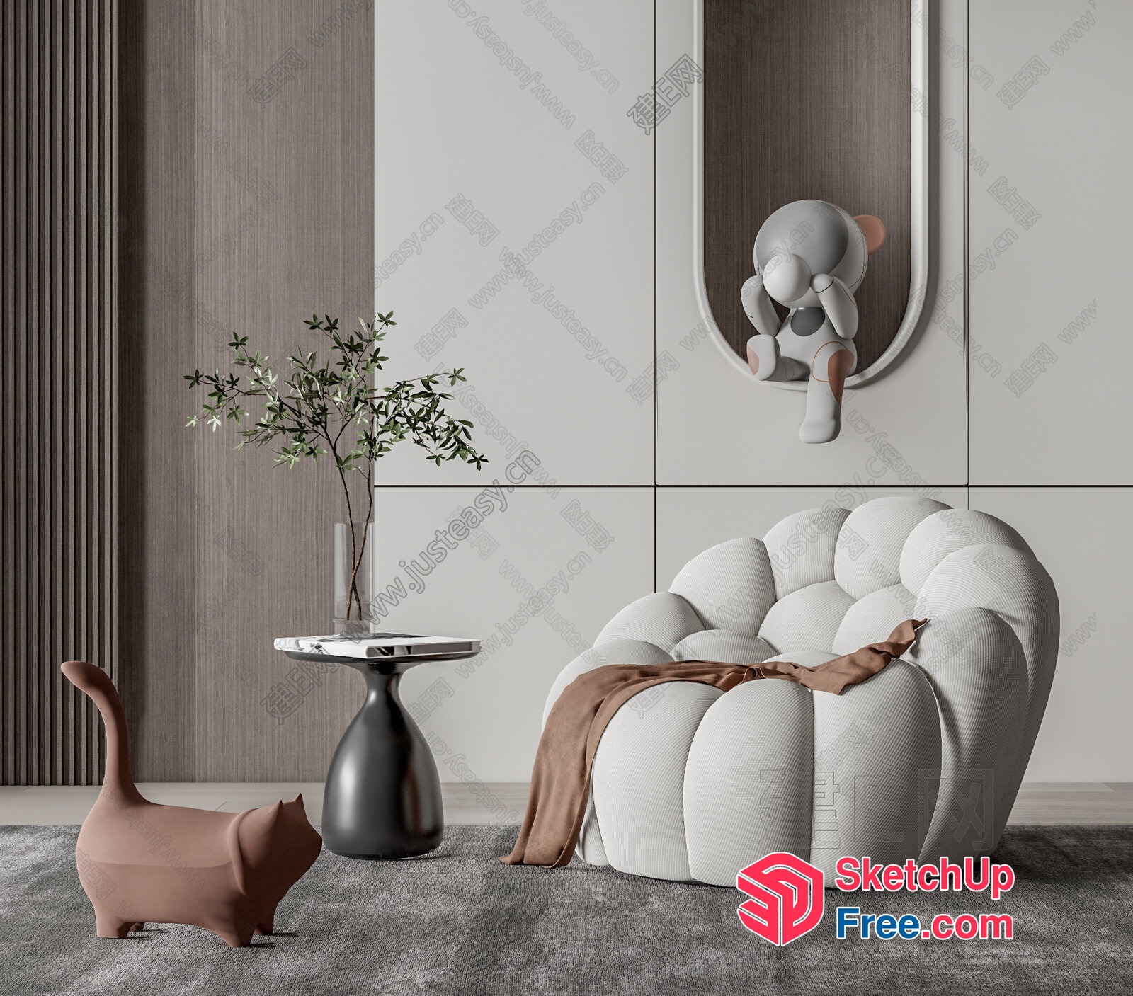 Modern Minimalist Living Room With Curved Furniture 3D SketchUp File