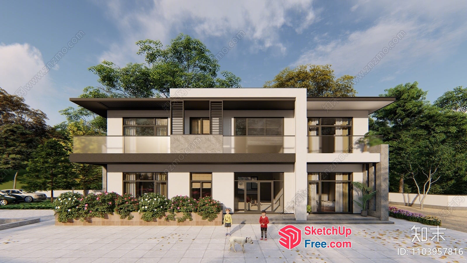 Modern Two-Story House With Balcony And Staircase 3D SketchUp File
