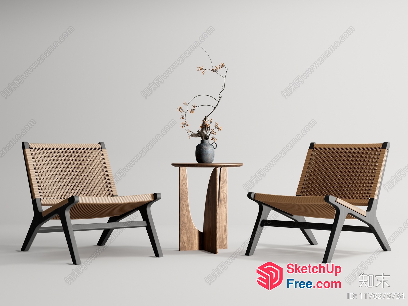 Two Chairs And A Table In A Minimalist Style Setting 3D SketchUp File