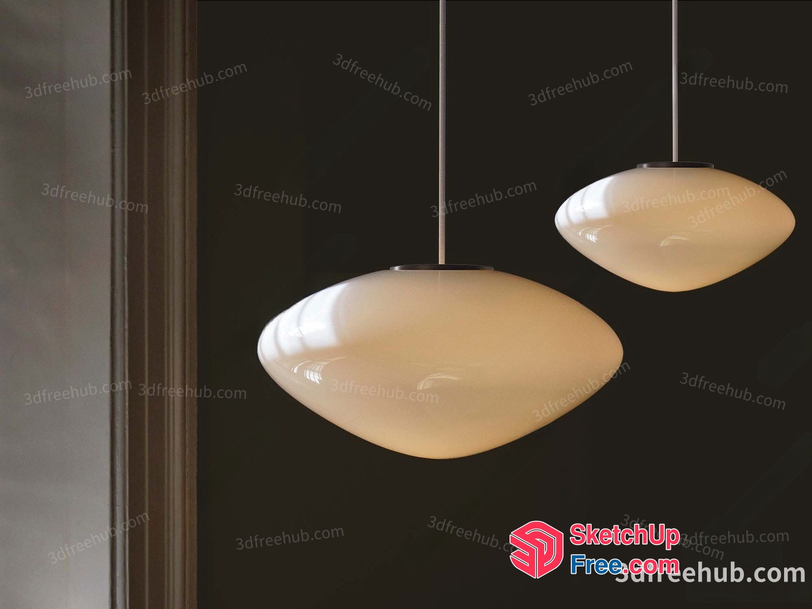 Two Hanging Pendant Lights With Creamy Shades 3D SketchUp File