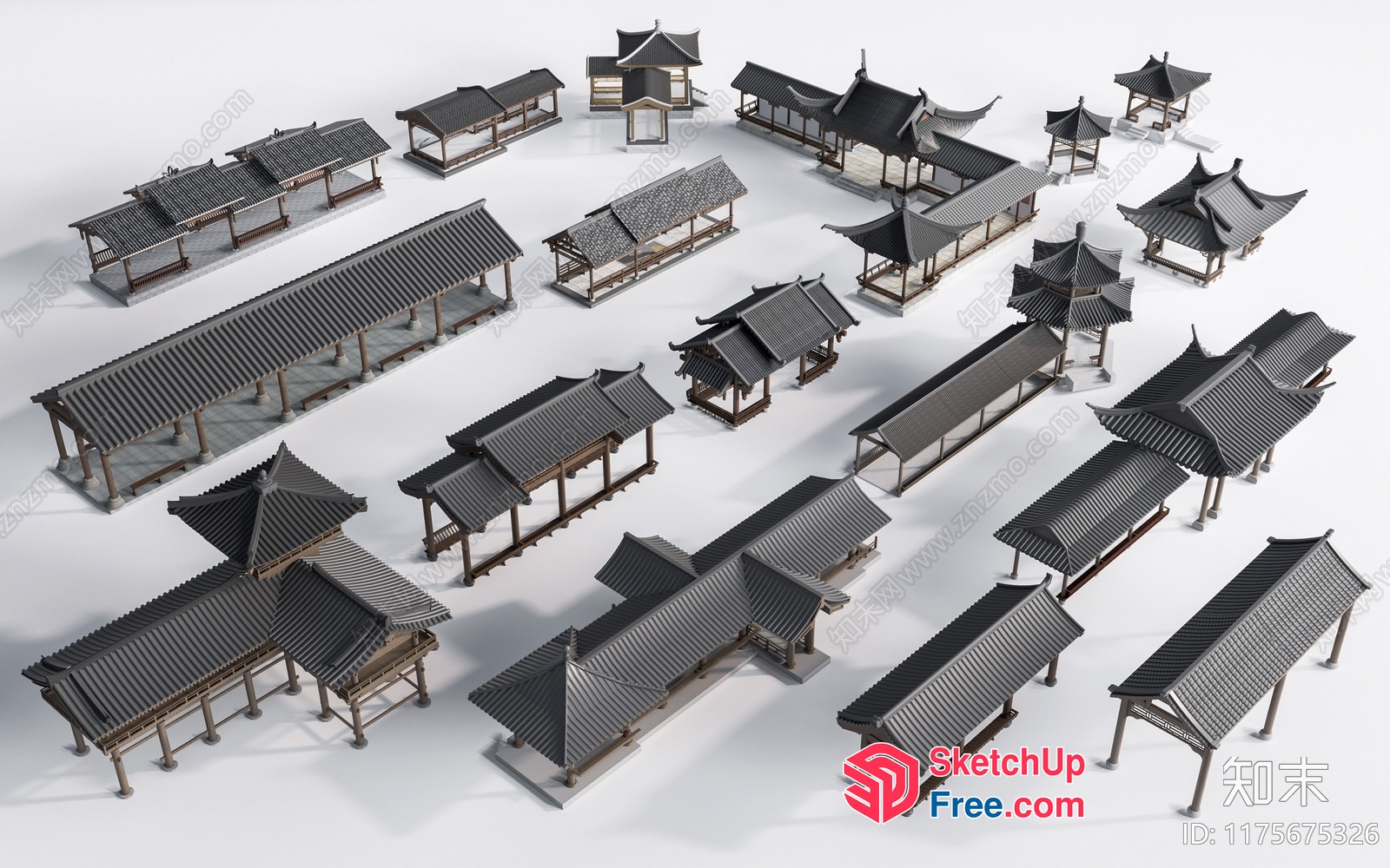 Asian-Inspired Building Rooftops 3D SketchUp File