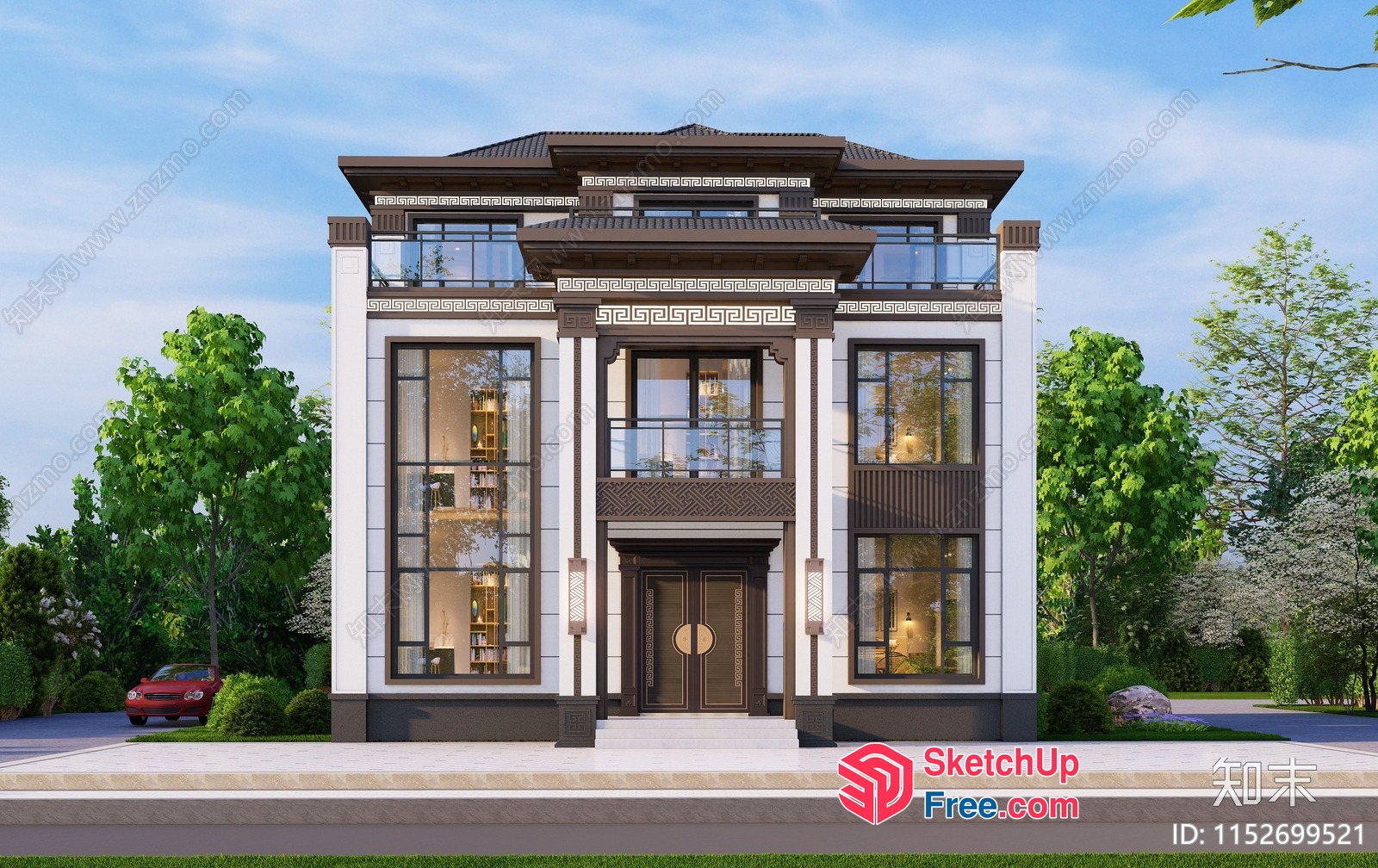 Elegant Traditional Villa With Ornate Pillars And Windows 3D SketchUp File
