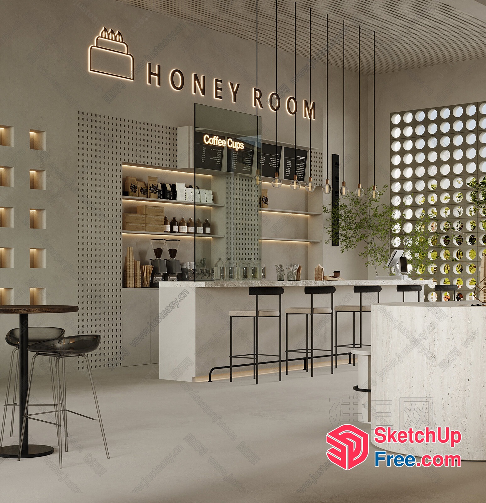 Modern Coffee Shop Interior 3D SketchUp File