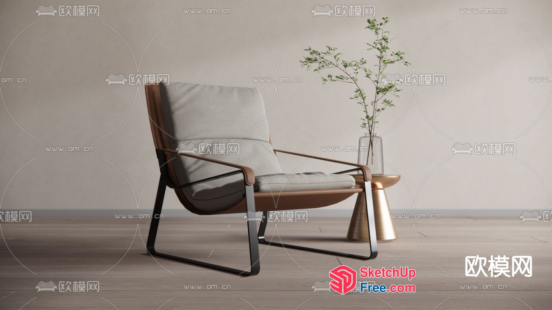 Modern Minimalist Living Room Chair With Accent Table 3D SketchUp File