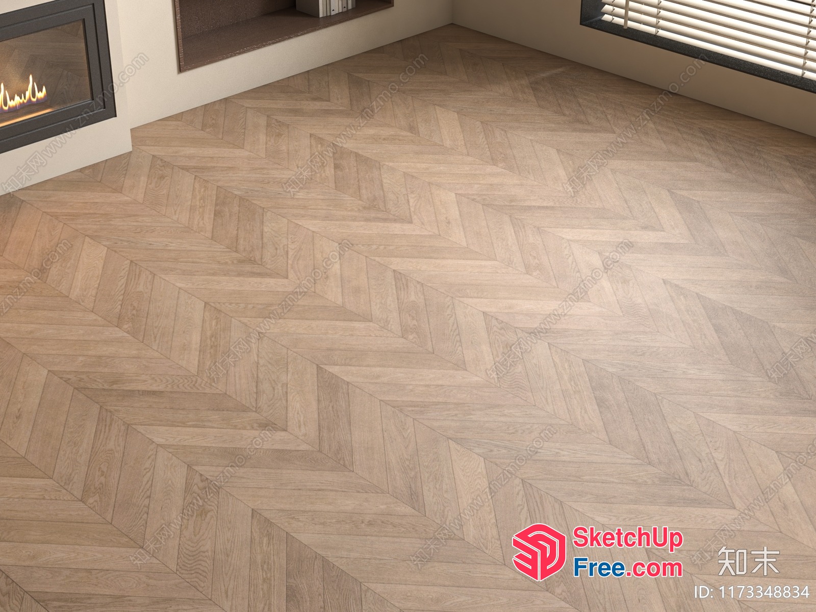 Luxurious Wood Flooring With Herringbone Pattern 3D SketchUp File