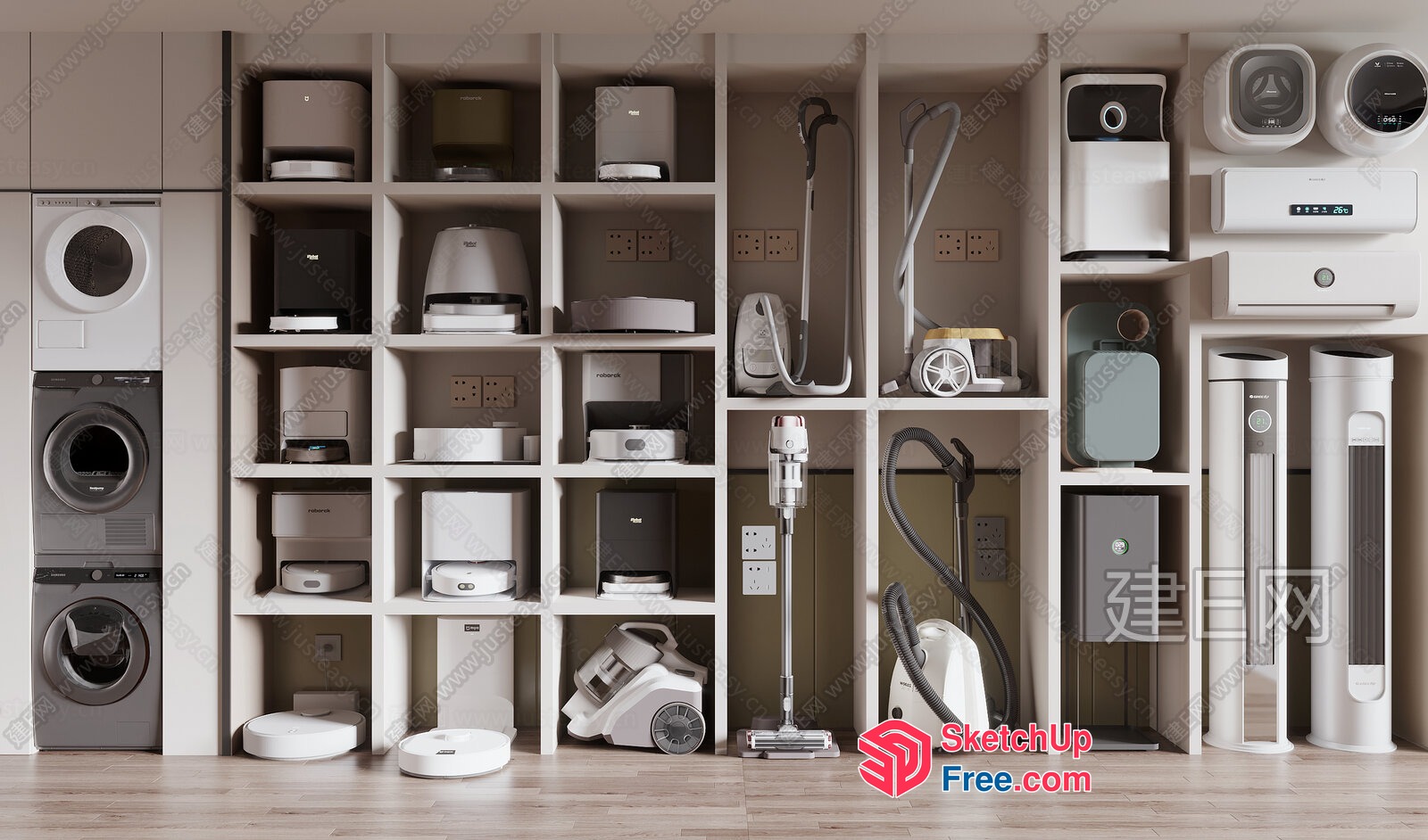 Modern Home Appliances Displayed On White Shelves 3D SketchUp File