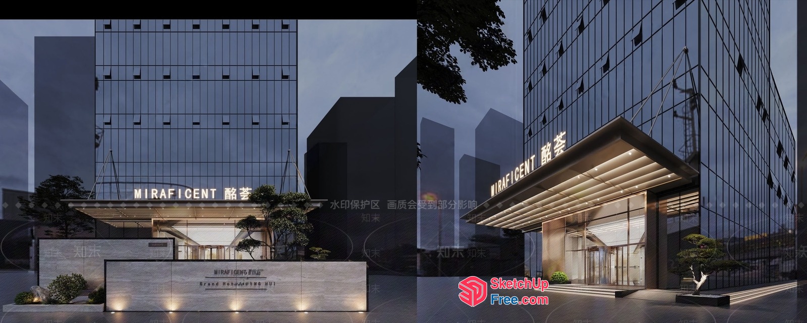 Miraficent Glass Curtain Wall Building 3D SketchUp File