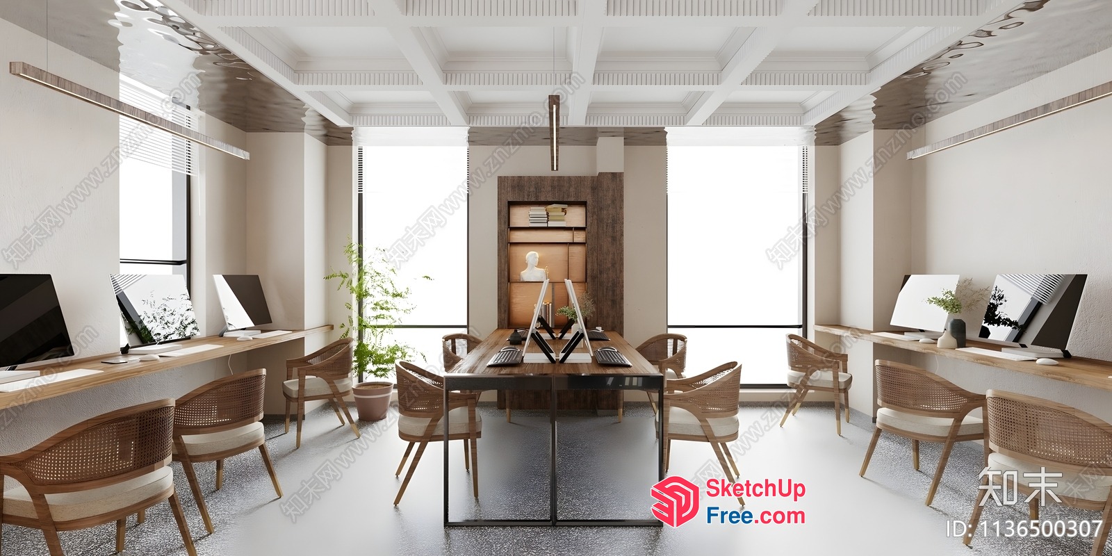 Modern Minimalist Office Space With Natural Wood Accents 3D SketchUp File