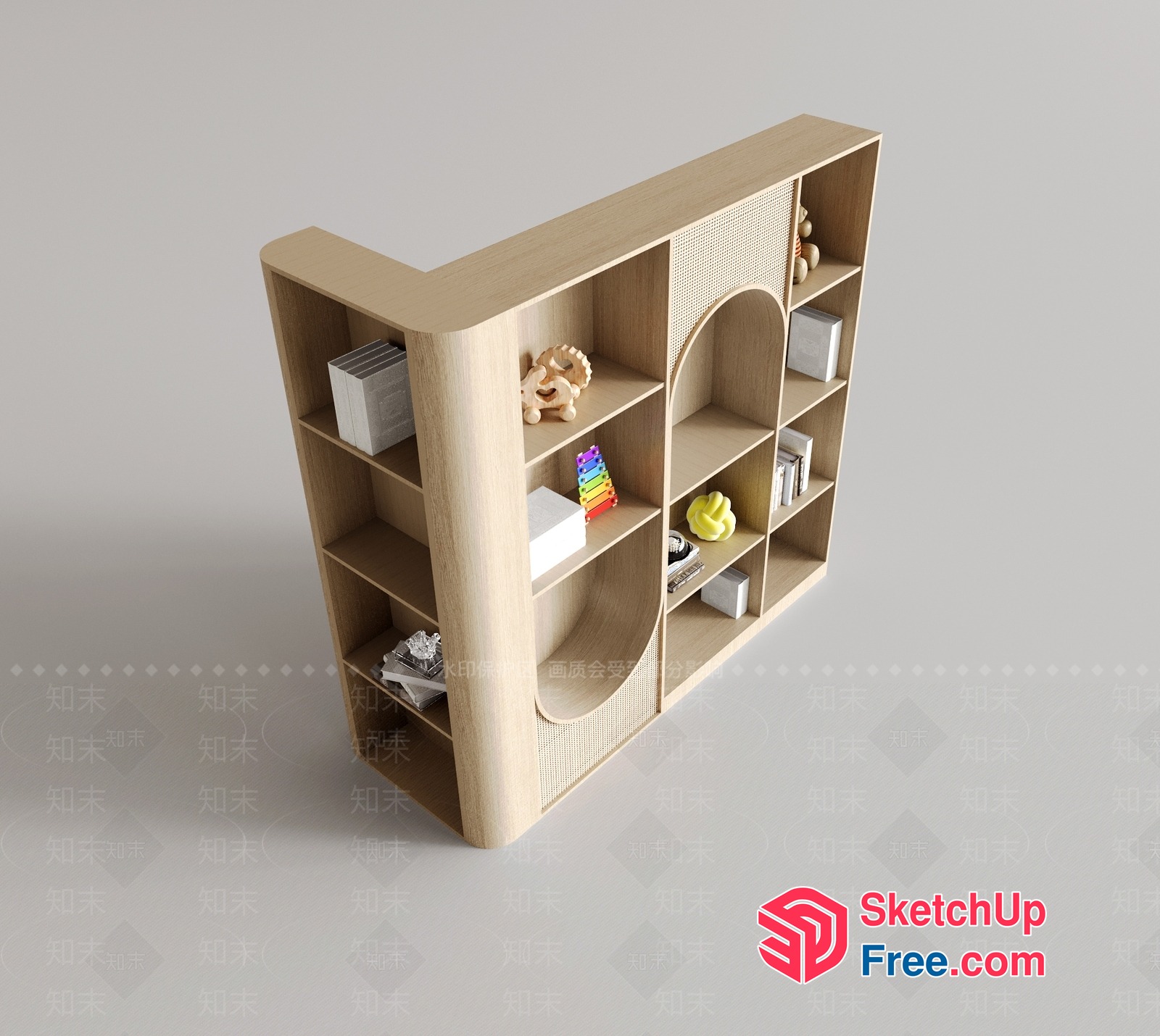 Wooden Bookcase With Shelves And Decorative Items 3D SketchUp File
