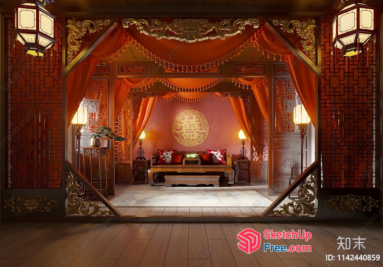 Luxurious Chinese-Style Interior With Ornate Decorations 3D SketchUp File