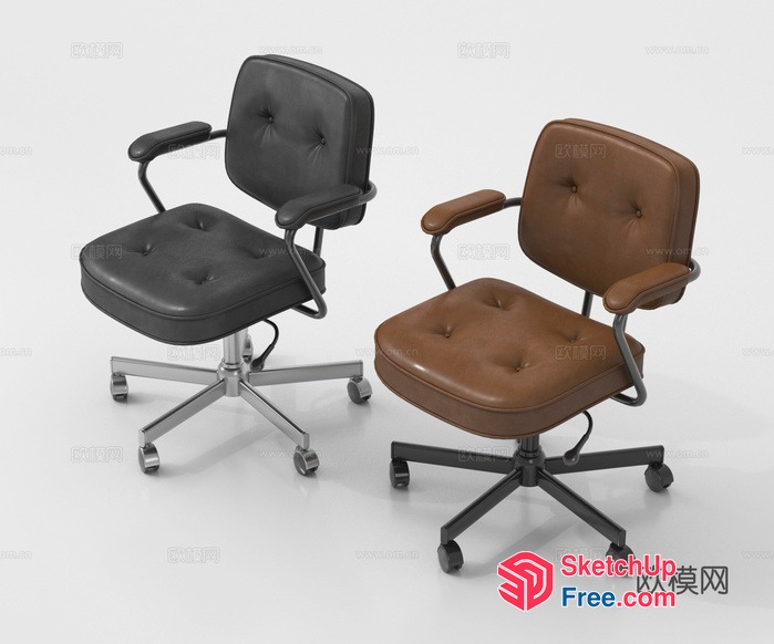 Two Office Chairs With Leather Seats And Metal Frames 3D SketchUp File