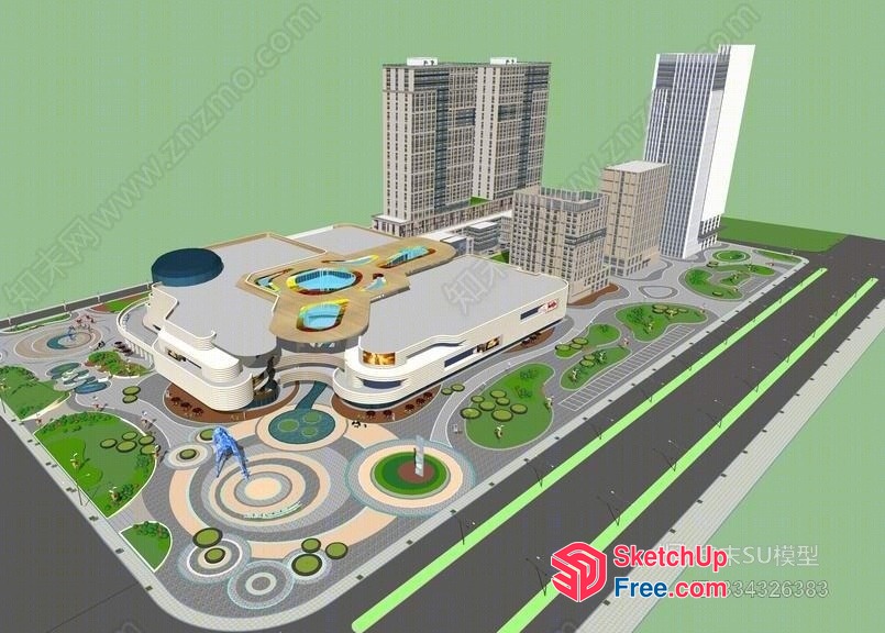 Modern Commercial Street And Buildings 3D SketchUp File