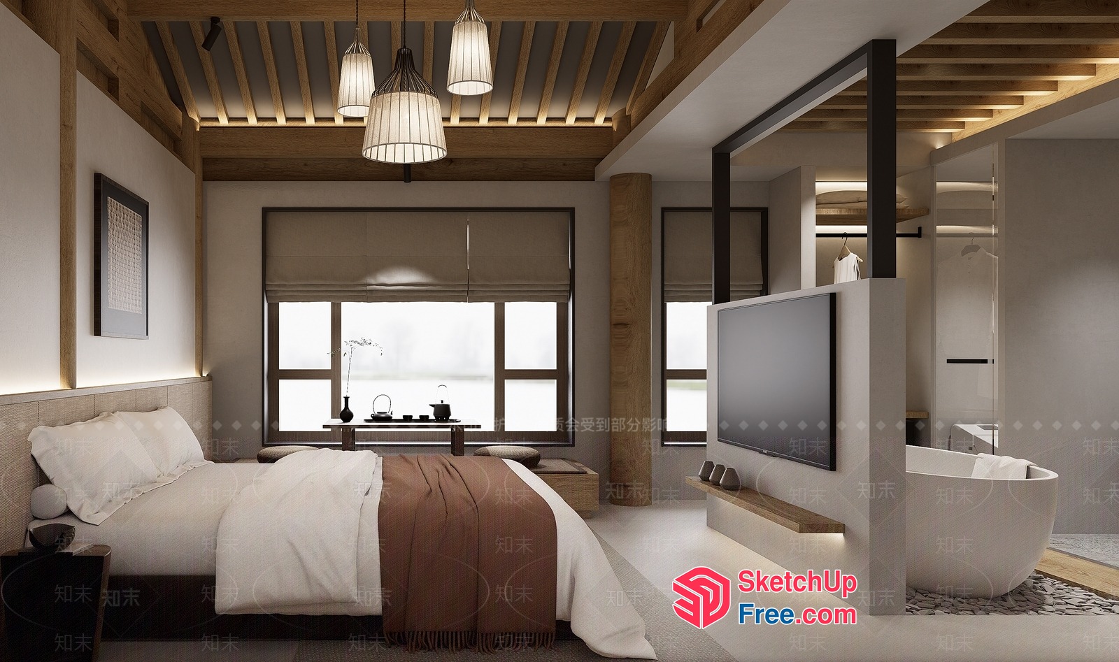 Modern Japanese-Inspired Interior Design 3D SketchUp File