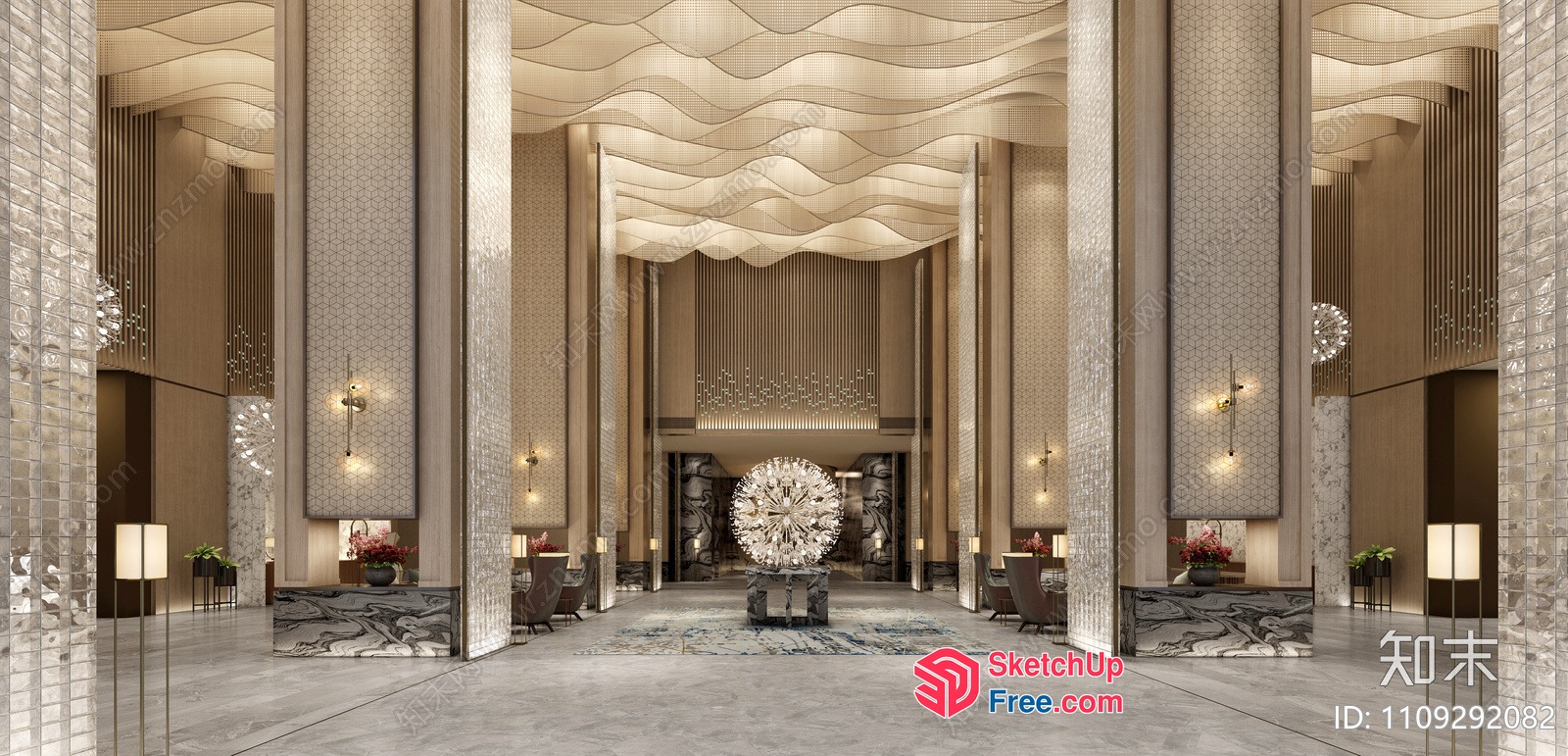 Elegant Pillars And Ceiling Decor 3D SketchUp File