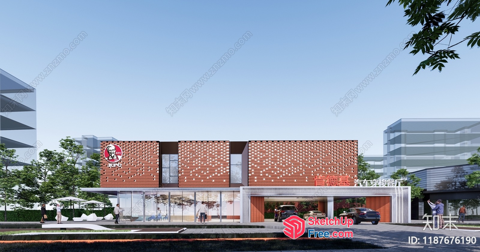 Modern American Style Restaurant With A Garage And Parking Lot 3D SketchUp File