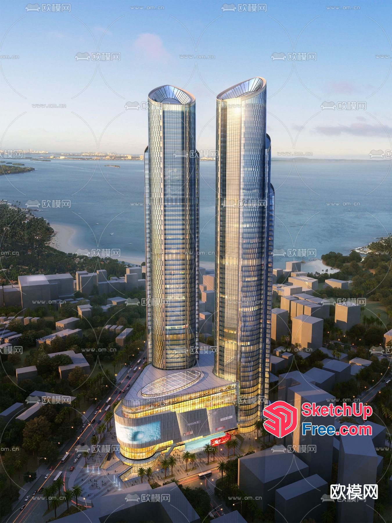 Modern Glass Skyscraper Complex 3D SketchUp File