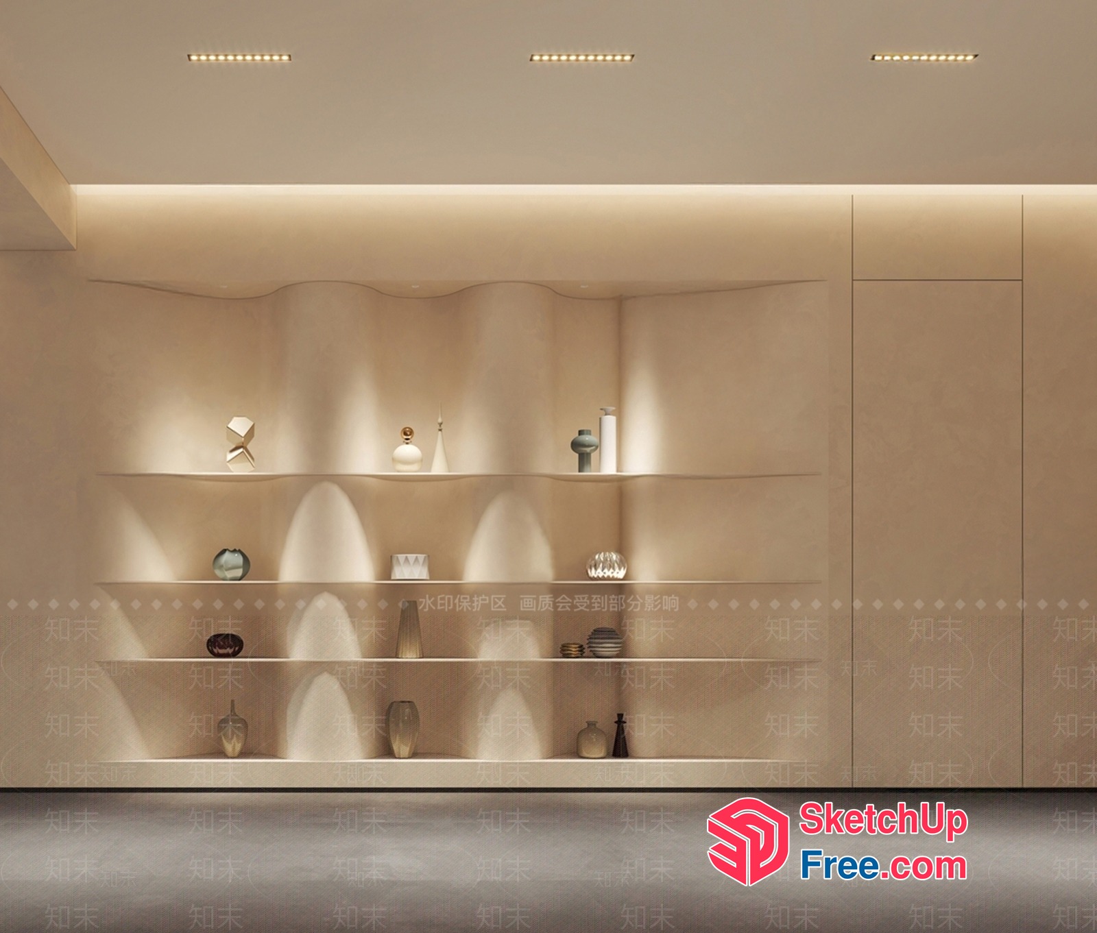 Modern Minimalist Shelving Unit With Decorative Objects 3D SketchUp File