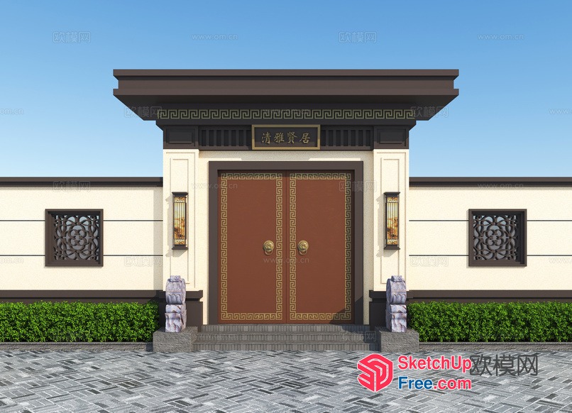 Traditional Asian-Inspired Doorway Entrance 3D SketchUp File