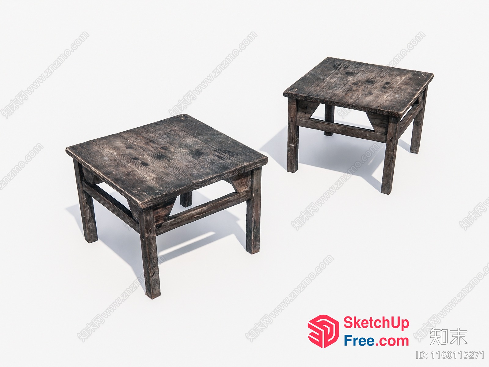 Weathered Wooden Side Tables 3D SketchUp File