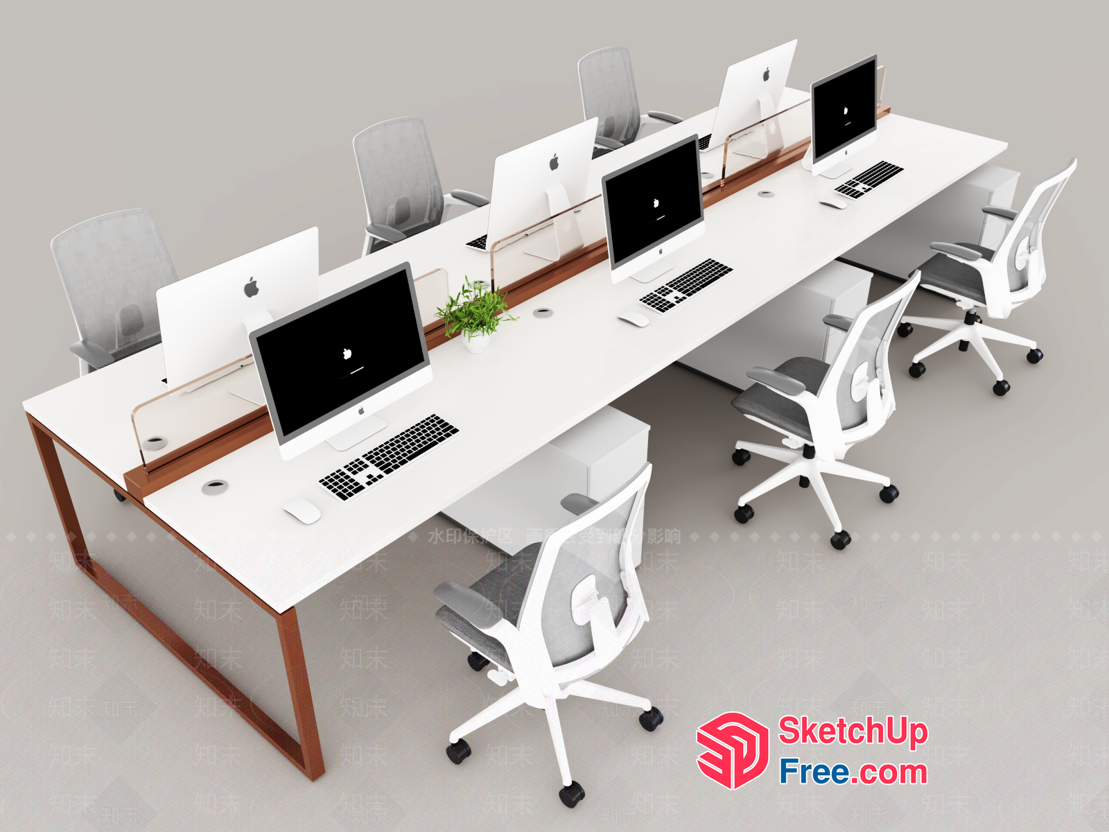 Modern White Office Space With Apple Computers And White Desks 3D SketchUp File