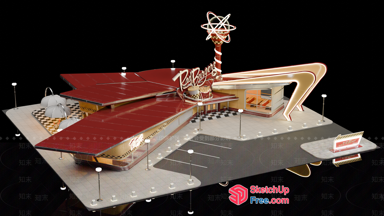 Retro American Style Diner Building 3D SketchUp File