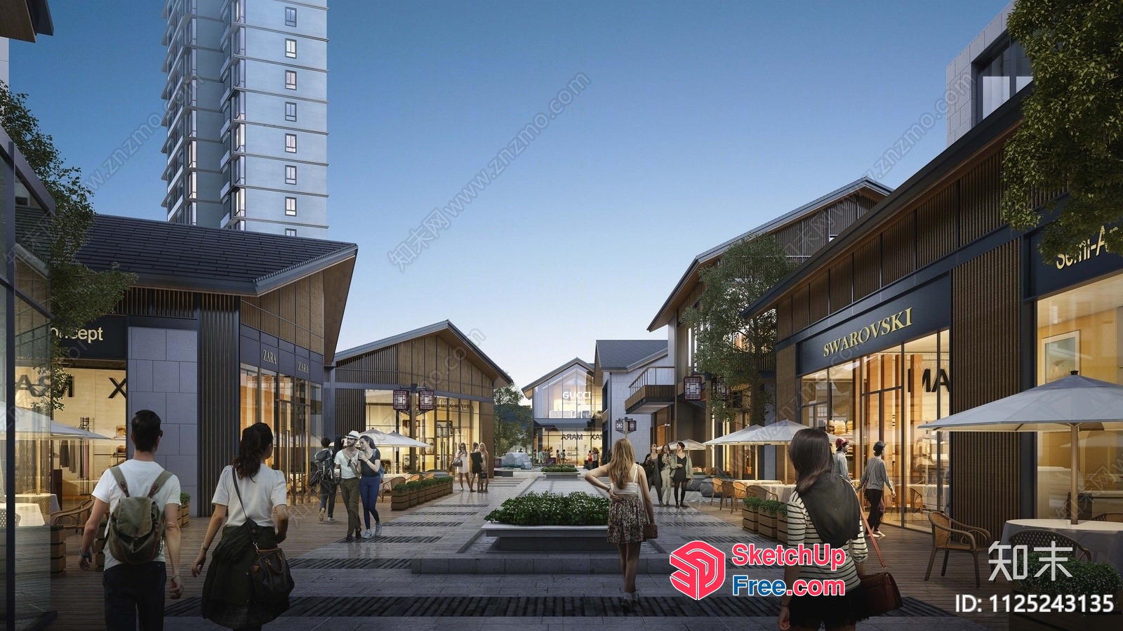 Commercial Street With A Mix Of Modern And Traditional Architecture 3D SketchUp File