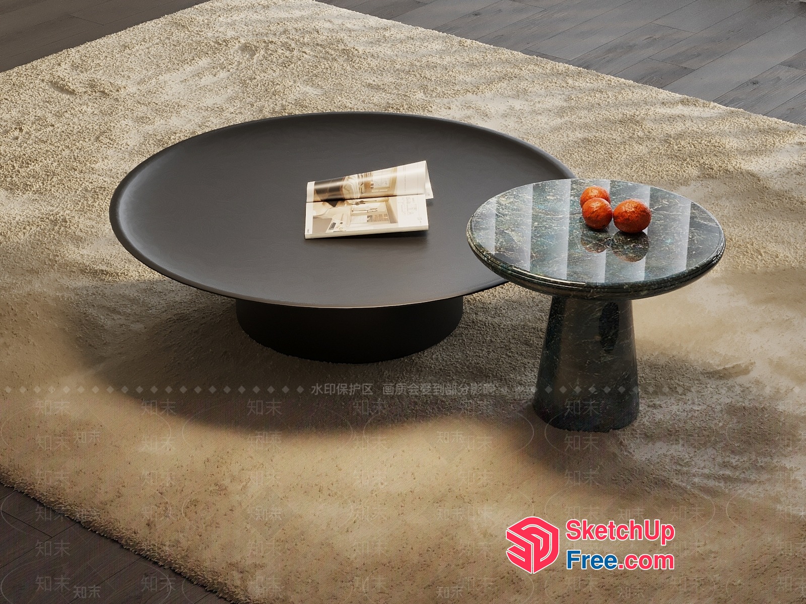 Modern Coffee Table With Magazine And Fruit 3D SketchUp File