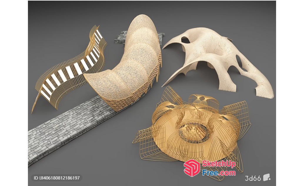 Abstract Sculptural Forms With Intricate Textures And Shapes 3D SketchUp File
