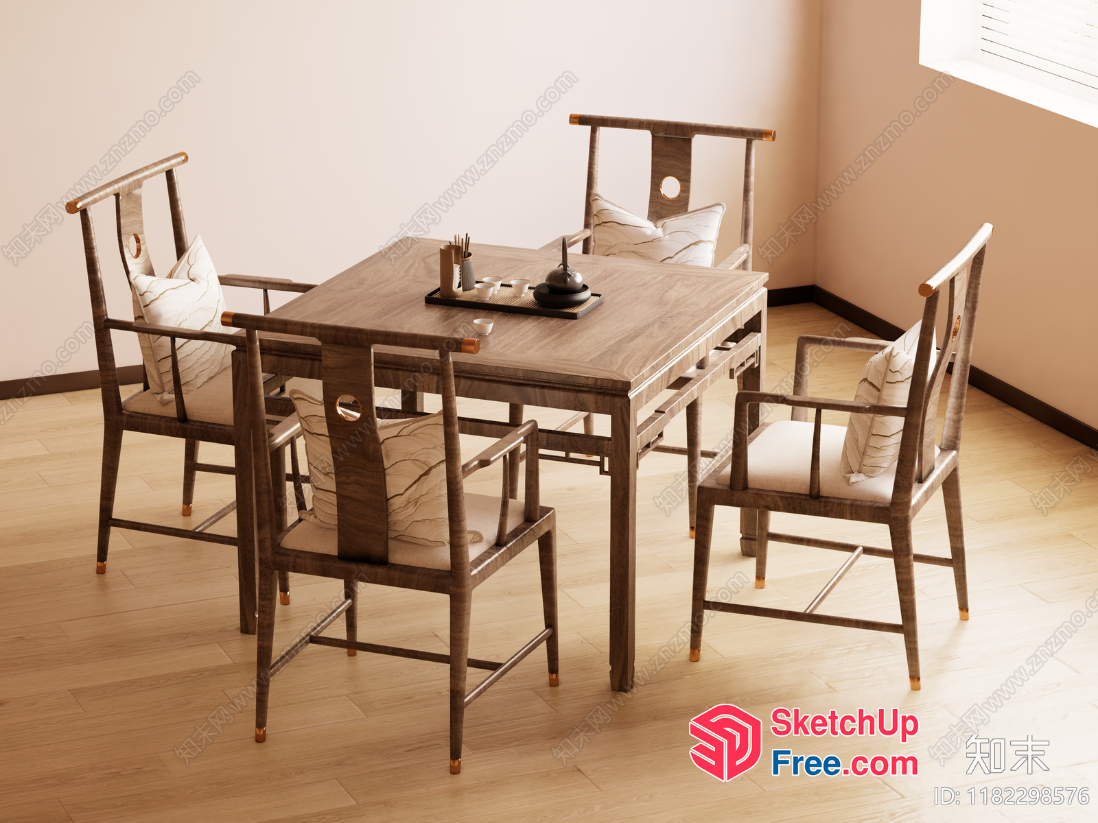 Elegant Dining Table And Chairs With A Touch Of Asian Flair 3D SketchUp File
