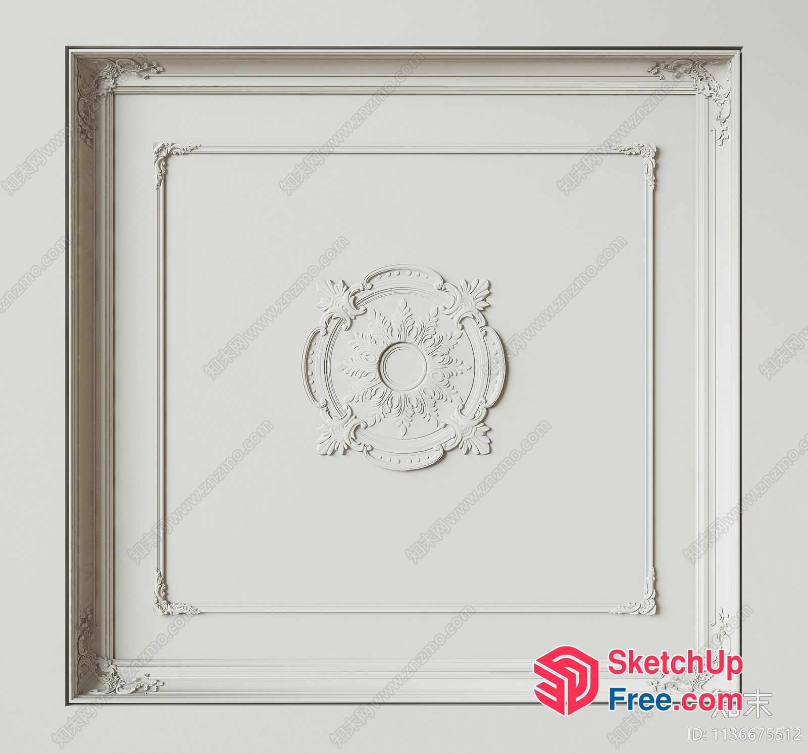 Ornate Square Ceiling Panel With Intricate Carvings 3D SketchUp File