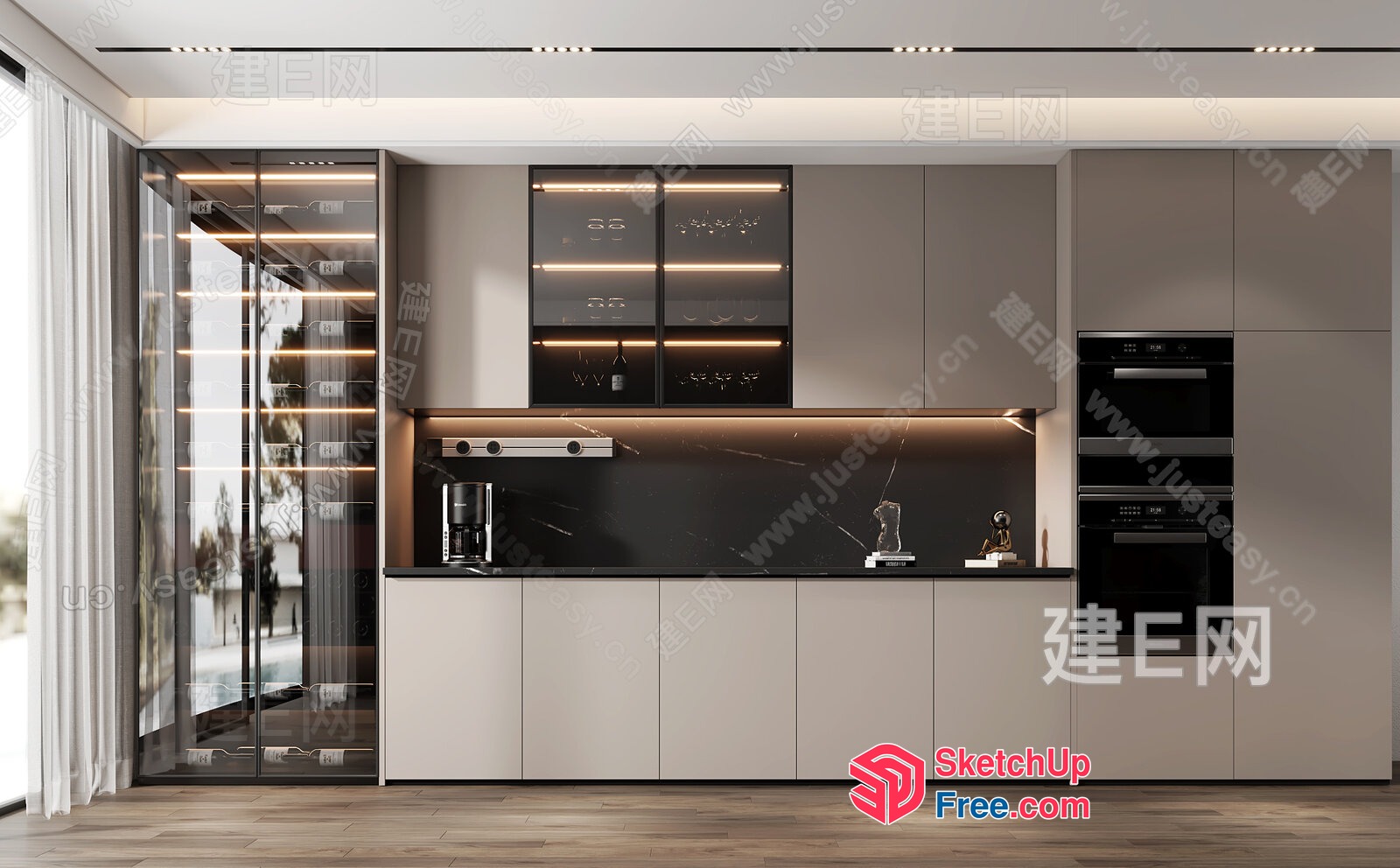 Modern Kitchen With Sleek Black Countertops And White Cabinets 3D SketchUp File