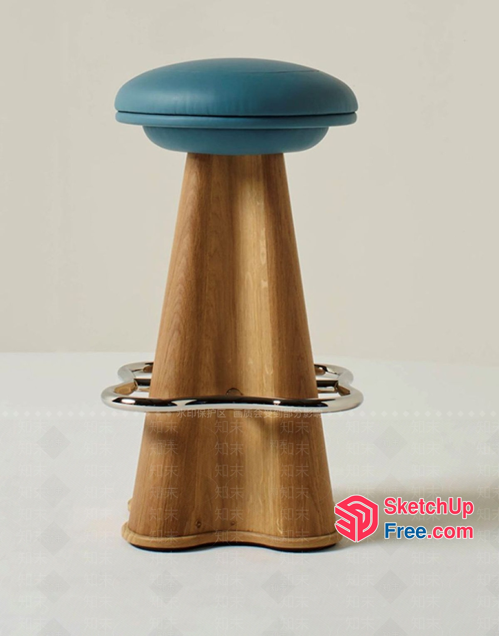 Modern Bar Stool With Blue Cushion And Wooden Legs 3D SketchUp File