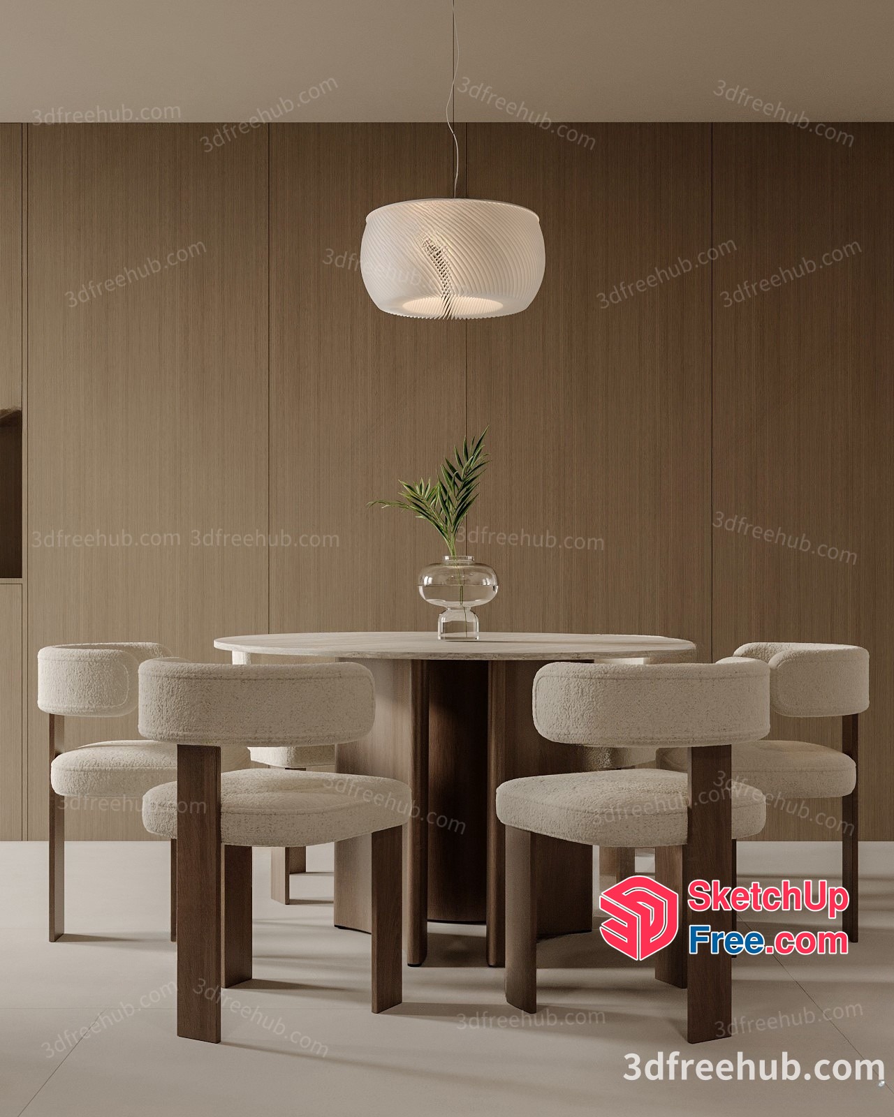 Elegant Dining Room With Creamy Style Chairs And Table 3D SketchUp File