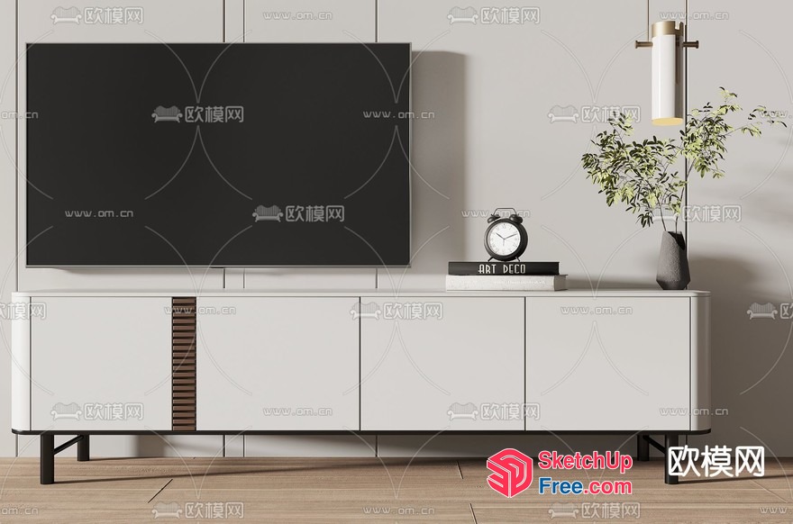 Minimalist Tv Cabinet With Decorative Shelf And Vase 3D SketchUp File