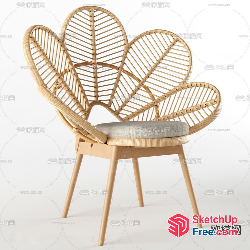 Rattan Chair With Floral Design 3D SketchUp File