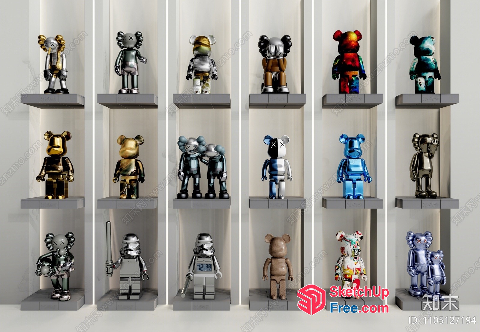 Colorful Bear Figurines On Modern Shelving 3D SketchUp File