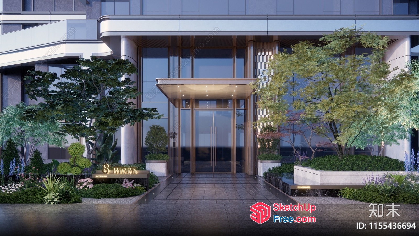 Modern Glass Curtain Wall Entrance 3D SketchUp File