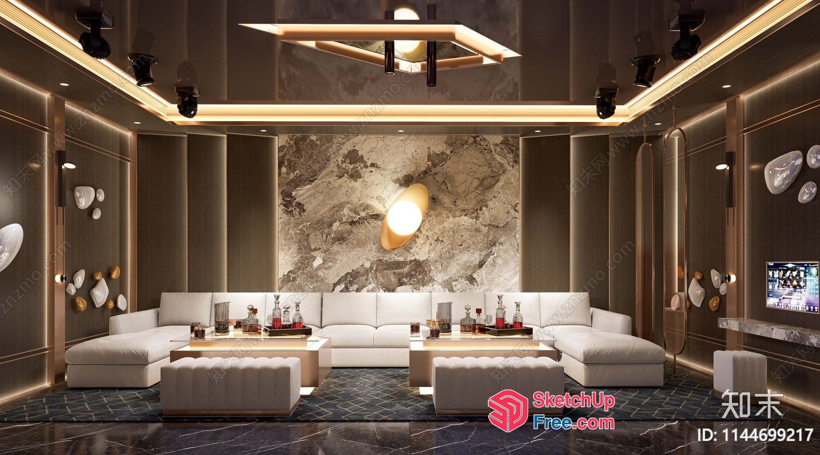 Luxurious Modern Lounge With Marble Accents 3D SketchUp File
