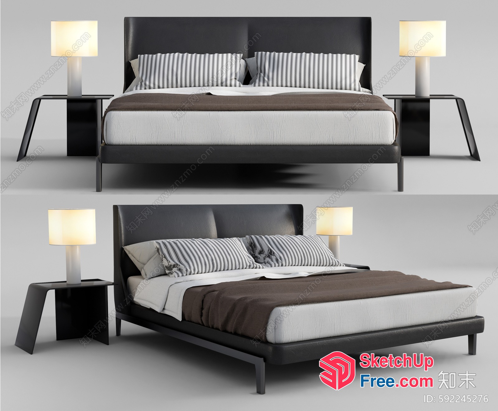Modern Bed And Bedside Table Set 3D SketchUp File