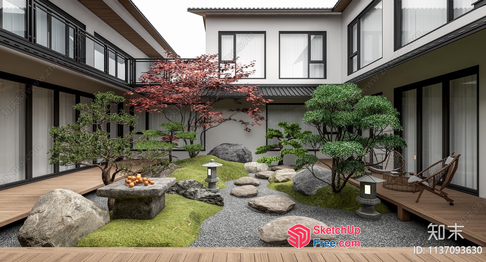 Serene Japanese Courtyard 3D SketchUp File