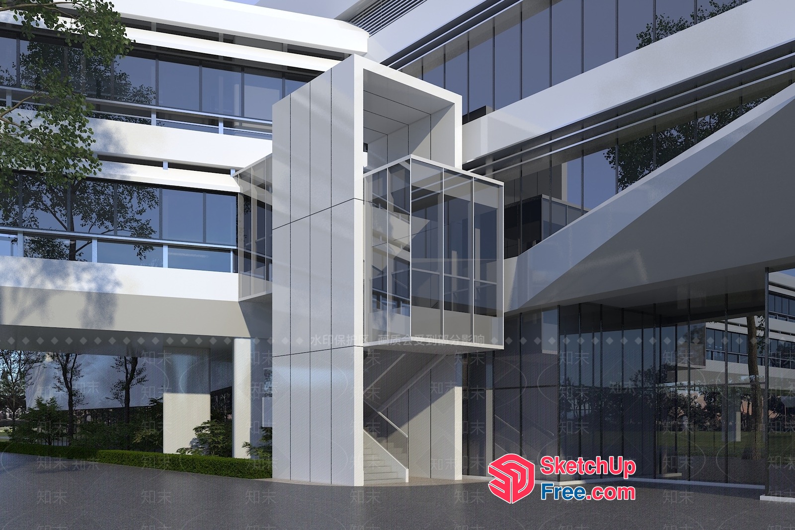 Modern Glass And White Building Exterior 3D SketchUp File