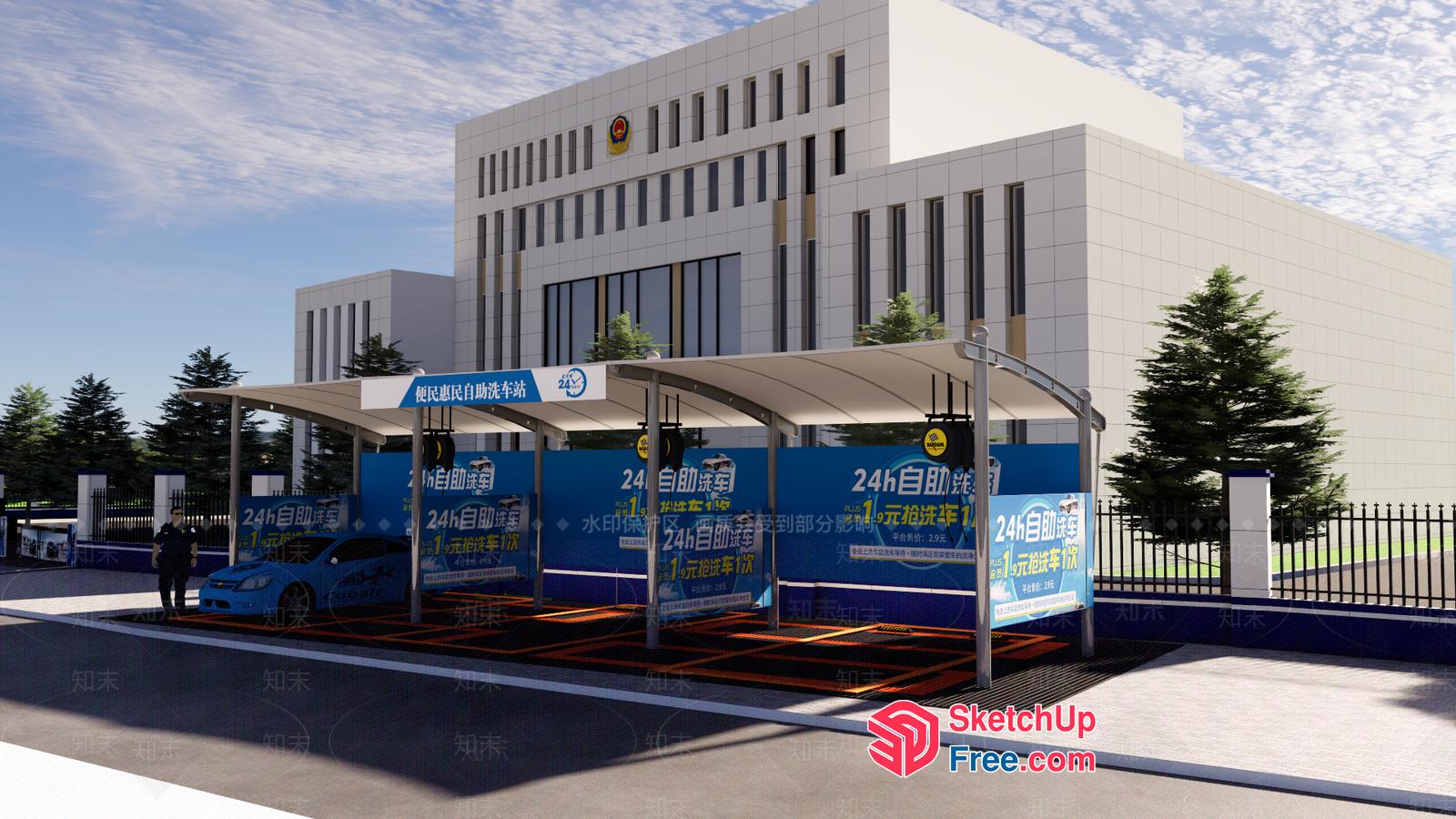 Modern Bus Stop With Promotional Billboards 3D SketchUp File
