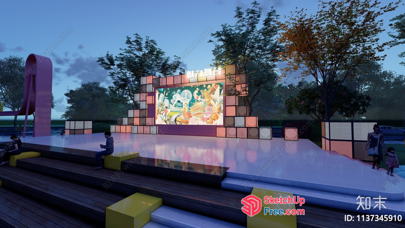 Outdoor Stage With Vibrant Mosaic And Modern Decor 3D SketchUp File