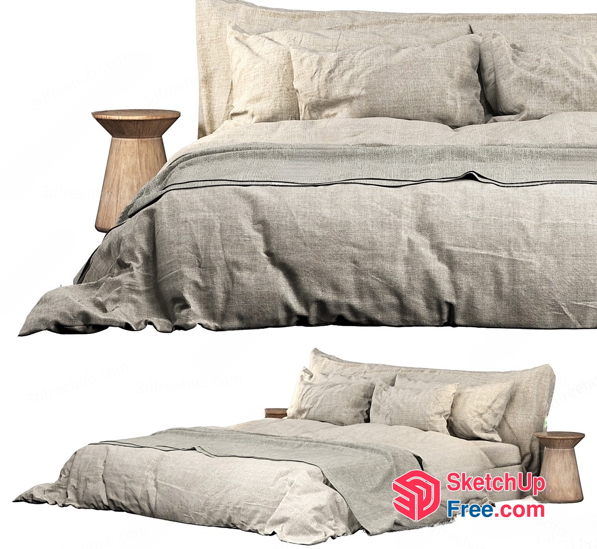 Luxurious Linen Bedding And Wooden Side Tables 3D SketchUp File