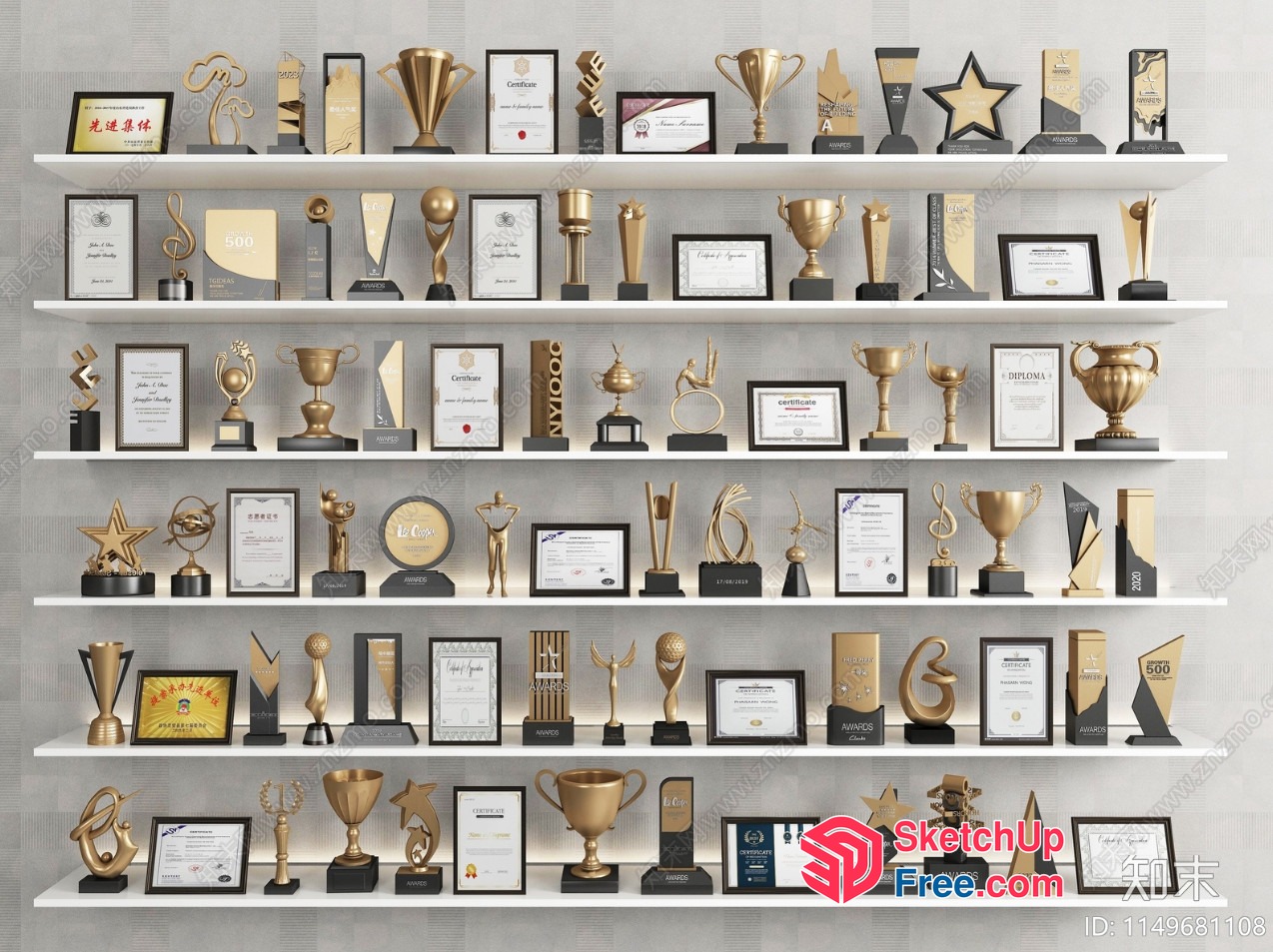 Trophies And Awards On Shelves 3D SketchUp File